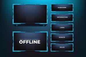 Futuristic live streaming overlay vector with blue and dark colors. Streaming panel overlay template design with abstract shapes. Live gaming screen panel and broadcast frame design for gamers.