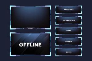 Live streaming overlay for online gamers. Gaming frame and streaming template with blue color. Simple streaming overlay and screen interface vector on a dark background. Modern gaming frame design.