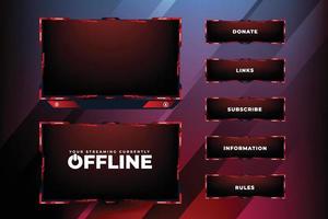 Futuristic online gaming frame design with abstract shapes on a dark background. Modern streaming overlay panel design with red and dark colors. Gamer background and broadcast border vector. vector