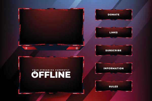 Futuristic online gaming frame design with abstract shapes on a dark background. Modern streaming overlay panel design with red and dark colors. Gamer background and broadcast border vector.