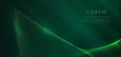 Abstract luxury curve glowing lines on green background. Template premium award design. vector