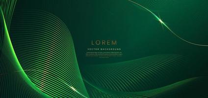 Abstract luxury glowing lines curved overlapping on dark green background. Template premium award design. vector