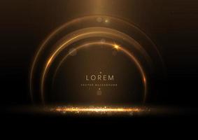 Abstract luxury golden circles frame with effect glowing on dark brown background and lighting effect sparkle. vector