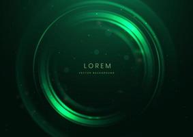 Abstract technology futuristic neon circle glowing green light lines with speed motion blur effect on dark green background. vector