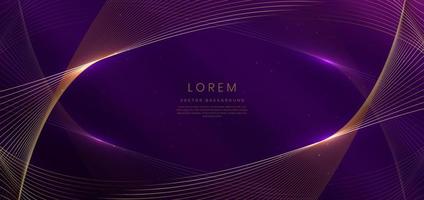Abstract luxury curve glowing lines on dark purple  background. Template premium award design. vector