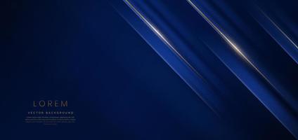 Abstract elegant dark blue background with golden line and lighting effect sparkle. Luxury template design. vector