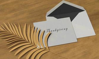 letter card banner post note paper  palm tree leaf on table desk symbol thinkgiving message text calligraphy november thank you announcement important idea book word campaign business.3d render photo