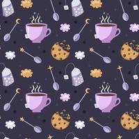 Star tea, cup, spoon.Seamless pattern. Vector illustration