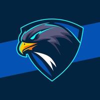 diseño del logotipo de la mascota de la cabeza del halcón águila con una pose de ojo agresiva para el diseño de cazadores deportivos y jugadores vector