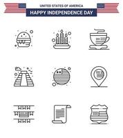 9 USA Line Pack of Independence Day Signs and Symbols of american flag cup country landmark Editable USA Day Vector Design Elements