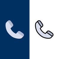 Call Phone Telephone  Icons Flat and Line Filled Icon Set Vector Blue Background