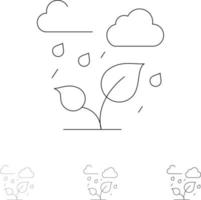 Green Trees Cloud Leaf Bold and thin black line icon set vector