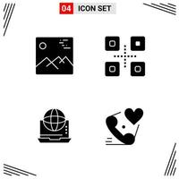 4 Icons Solid Style Grid Based Creative Glyph Symbols for Website Design Simple Solid Icon Signs Isolated on White Background 4 Icon Set Creative Black Icon vector background