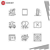 Mobile Interface Outline Set of 9 Pictograms of pollution emission eco truck green Editable Vector Design Elements