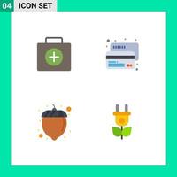 Set of 4 Modern UI Icons Symbols Signs for briefcase hazelnut suitcase credit eco Editable Vector Design Elements