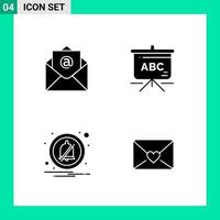 Pack of 4 Solid Style Icon Set Glyph Symbols for print Creative Signs Isolated on White Background 4 Icon Set Creative Black Icon vector background