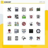 Set of 25 Commercial Filled line Flat Colors pack for blocks mountain sim card cloud wind Editable Vector Design Elements
