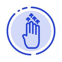 Finger Four Gesture Arrow Up Blue Dotted Line Line Icon vector