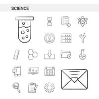 estilo de conjunto de iconos dibujados a mano de ciencia aislado en vector de fondo blanco