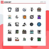 Pack of 25 Modern Filled line Flat Colors Signs and Symbols for Web Print Media such as construction bag moon clothing suit Editable Vector Design Elements