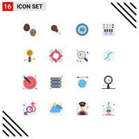 16 User Interface Flat Color Pack of modern Signs and Symbols of info speaker ad open volume amplifier Editable Pack of Creative Vector Design Elements