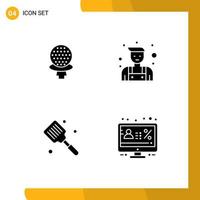 4 Universal Solid Glyphs Set for Web and Mobile Applications golf cooking hotel repairman spatula Editable Vector Design Elements