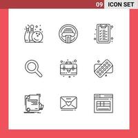 Mobile Interface Outline Set of 9 Pictograms of tablet briefcase checklist bag search Editable Vector Design Elements