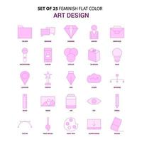 Set of 25 Feminish Art and Design Flat Color Pink Icon set vector