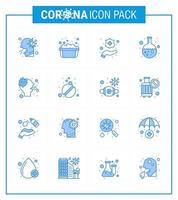 16 Blue Coronavirus Covid19 Icon pack such as nose research soapy water lab test viral coronavirus 2019nov disease Vector Design Elements