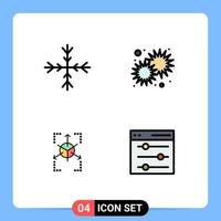 4 Creative Icons Modern Signs and Symbols of snow grid sun day chart Editable Vector Design Elements