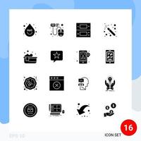 16 Universal Solid Glyphs Set for Web and Mobile Applications hot bath wizards mail wizard video Editable Vector Design Elements