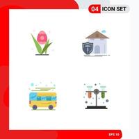 Set of 4 Vector Flat Icons on Grid for egg autobus easter house coach Editable Vector Design Elements