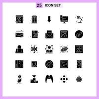 25 Universal Solid Glyphs Set for Web and Mobile Applications lamp pc arrow device computer Editable Vector Design Elements