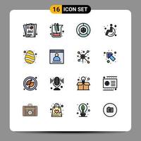 Universal Icon Symbols Group of 16 Modern Flat Color Filled Lines of wheel chair medical study packing graph Editable Creative Vector Design Elements