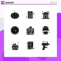 Group of 9 Solid Glyphs Signs and Symbols for company apartment home address interface Editable Vector Design Elements