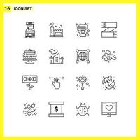 Pack of 16 Modern Outlines Signs and Symbols for Web Print Media such as baked footwear chat clothes shop accessories Editable Vector Design Elements