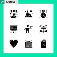 Pack of 9 Solid Style Icon Set Glyph Symbols for print Creative Signs Isolated on White Background 9 Icon Set Creative Black Icon vector background