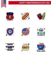 Modern Set of 9 Flat Filled Lines and symbols on USA Independence Day such as building flag frise country star Editable USA Day Vector Design Elements