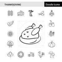 Set of 17 Thanksgiving handdrawn icon set vector