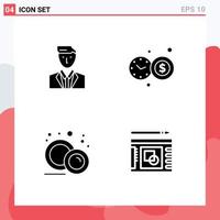 4 Thematic Vector Solid Glyphs and Editable Symbols of boss food leader investment time plate Editable Vector Design Elements