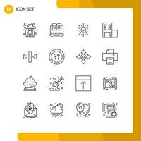 Outline Pack of 16 Universal Symbols of media pause light play school Editable Vector Design Elements