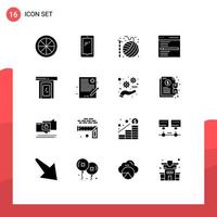 Pack of 16 Modern Solid Glyphs Signs and Symbols for Web Print Media such as search engine iphone communication hobbies Editable Vector Design Elements