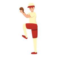 Playing position baseball player icon, cartoon style vector