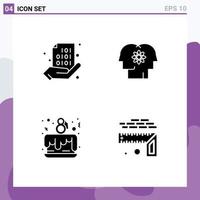 Editable Vector Line Pack of 4 Simple Solid Glyphs of code people hand human day Editable Vector Design Elements