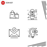 Collection of 4 Vector Icons in Line style Pixle Perfect Outline Symbols for Web and Mobile Line Icon Signs on White Background 4 Icons Creative Black Icon vector background