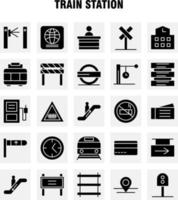 Train Station Solid Glyph Icons Set For Infographics Mobile UXUI Kit And Print Design Include Entrance Railway Station Subway Train Railroad Railway Sign Icon Set Vector