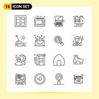 16 Creative Icons for Modern website design and responsive mobile apps 16 Outline Symbols Signs on White Background 16 Icon Pack Creative Black Icon vector background