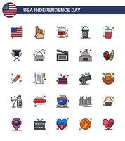 feliz día de la independencia paquete de iconos de 25 líneas planas llenas para web e impresión máquina de alcohol de jugo estados elementos de diseño de vector de día de estados unidos editables americanos