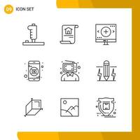 9 Icon Set Line Style Icon Pack Outline Symbols isolated on White Backgound for Responsive Website Designing Creative Black Icon vector background