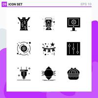 User Interface Pack of 9 Basic Solid Glyphs of flag transfer online support service processing dollar Editable Vector Design Elements